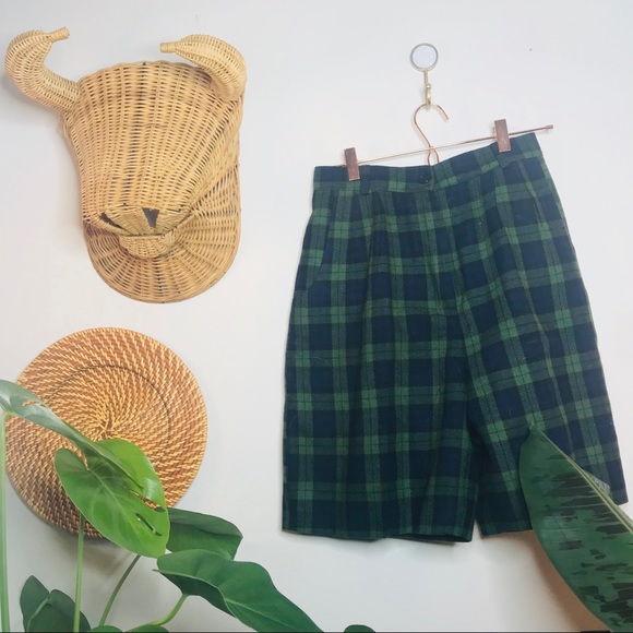 Vintage Pants - Vintage Retro 90’s High Waisted Wool Plaid Shorts